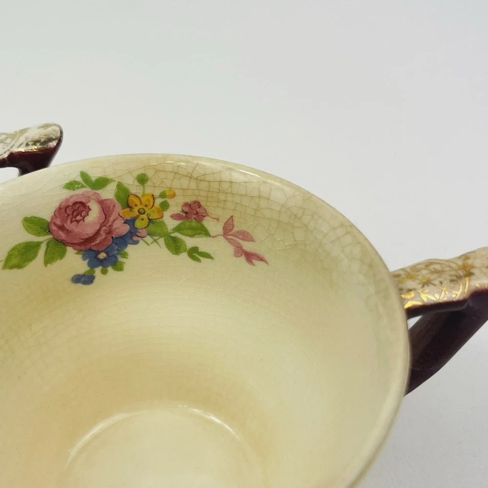 Century by Salem Aristocrat‎ 23 Karat Gold 2 Tea Cups Floral Crazing Browning